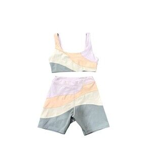 L*Space Active New Heights Sports Bra & Bike Shorts Set Sage Peony Bone Size S